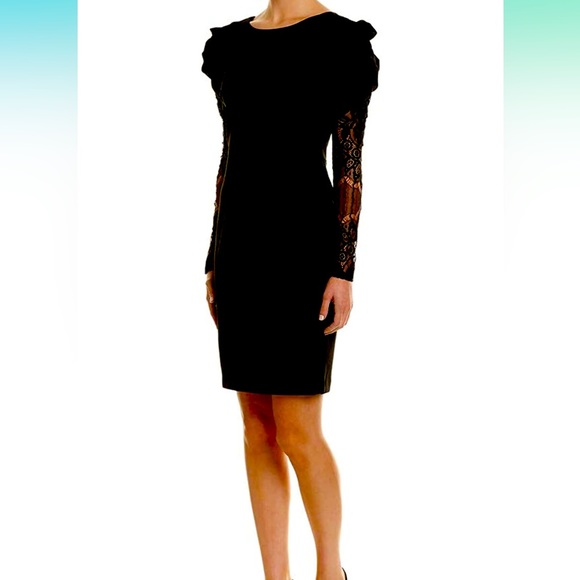 NWT Betsey Johnson Women’s Stretch Crepe Dress with Lace Sleeves - Picture 2 of 9